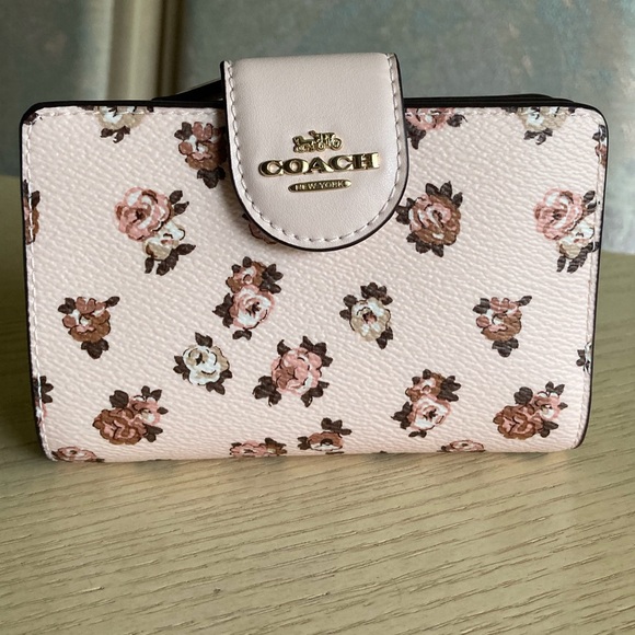 Coach Handbags - Coach Corner Zip Rosette Print Blush Multi Wallet